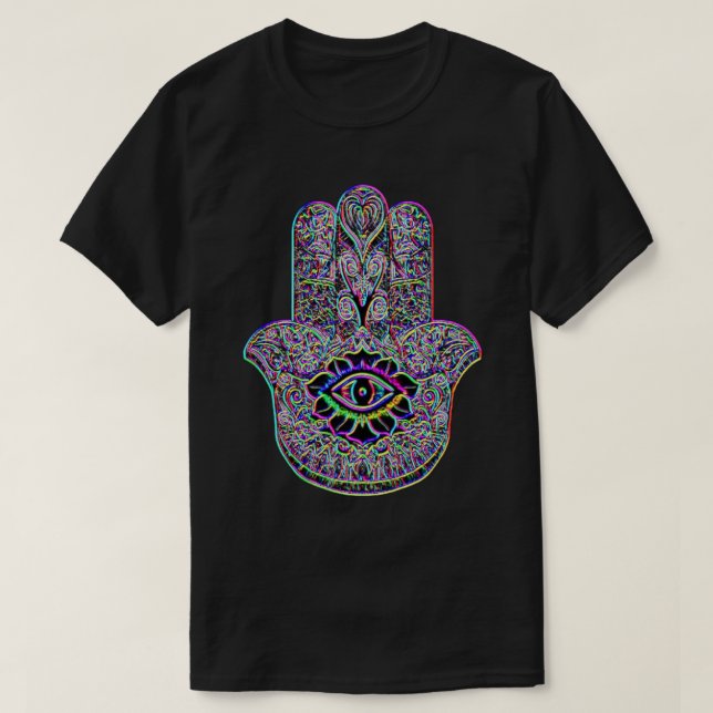 Camiseta T Indie do símbolo da arte de Hamsa do arco-íris (Frente do Design)