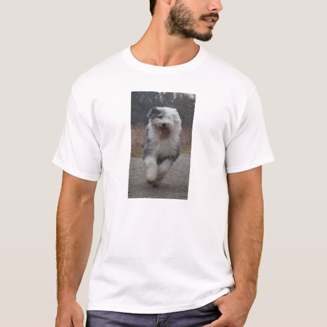 Camiseta T inglês velho do Sheepdog - funcione o cão! (Frente)