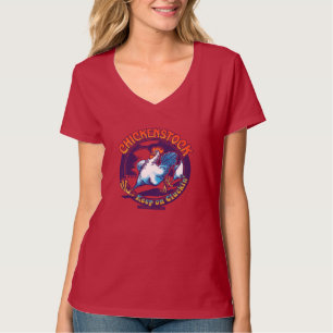 Camiseta T justo do V-pescoço do estoque de galinha de 201