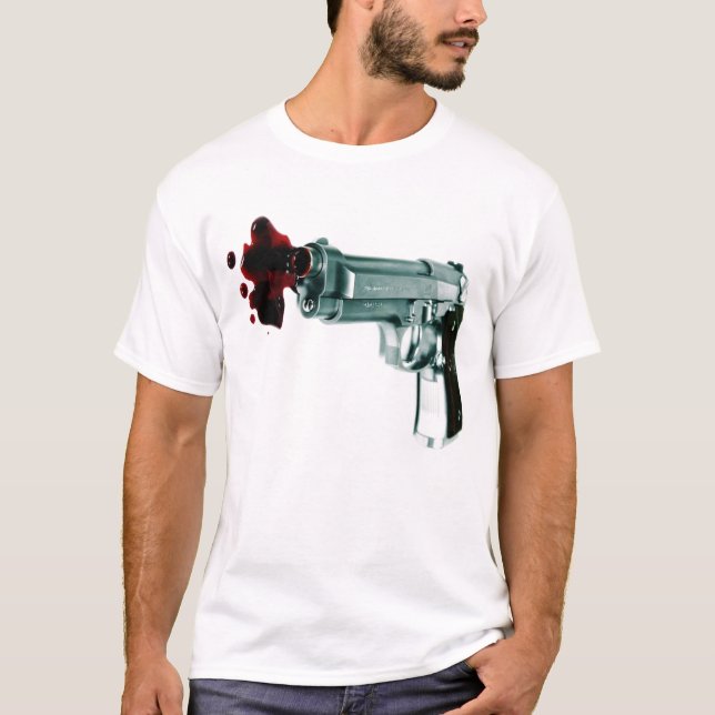 Camiseta T listrado branco da arma do sangramento e (Frente)