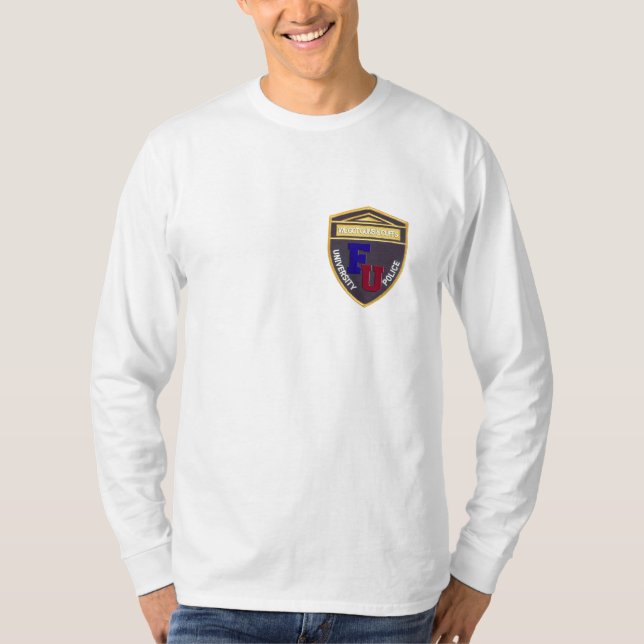 Camiseta T longo da Capa da polícia da universidade de FU (Frente)