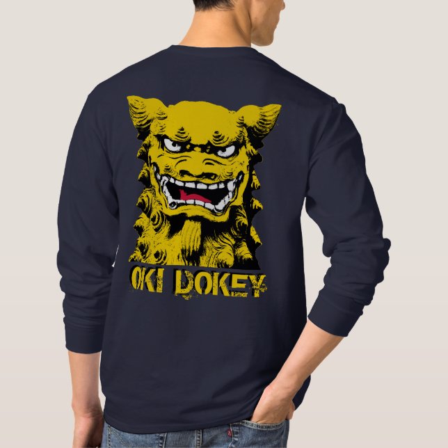 Camiseta T longo da Capa de Oki Dokey Shisa (Verso)