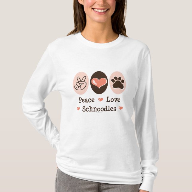 Camiseta T longo da Capa de Schnoodles do amor da paz (Frente)