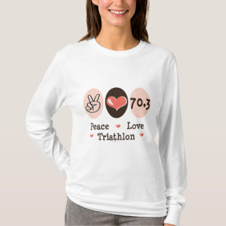 Camiseta T longo da Capa do Triathlon do amor da paz