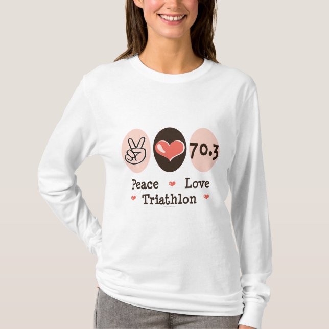 Camiseta T longo da Capa do Triathlon do amor da paz (Frente)