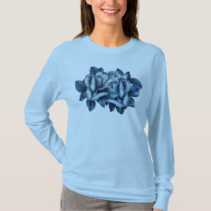 Camiseta T longo da Capa dos rosas azuis do inverno