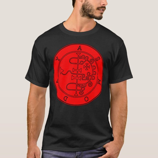 Camiseta T-merda do sigil de Asmodeus (preto/vermelho) (Frente)