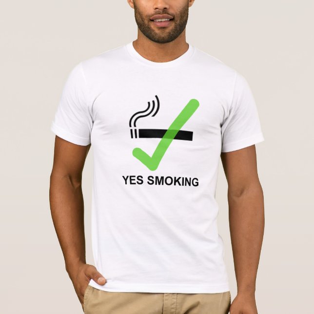 Camiseta T não fumadores SIM de FUMO V2 - branco do roupa (Frente)