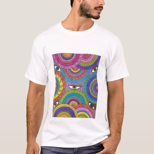 Camiseta T observador da arte da mandala do universo (Frente)