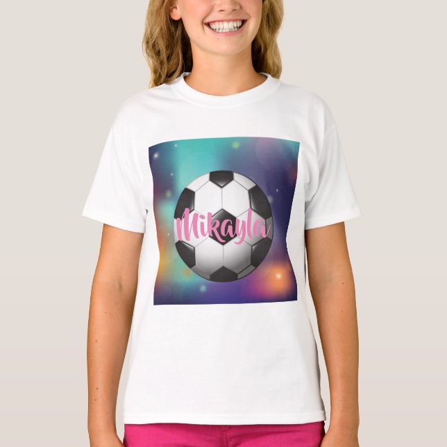 Camiseta T personalizado do futebol das meninas (Frente)