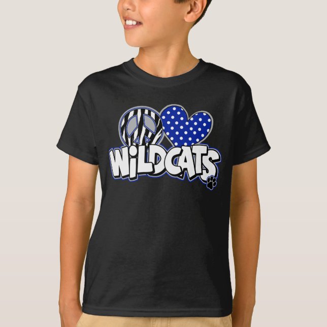 Camiseta T preto dos SS dos Wildcats do AMOR da PAZ dos (Frente)