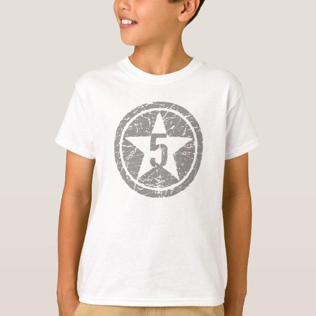 Camiseta T rachado de cinco estrelas do ANIVERSÁRIO (Frente)