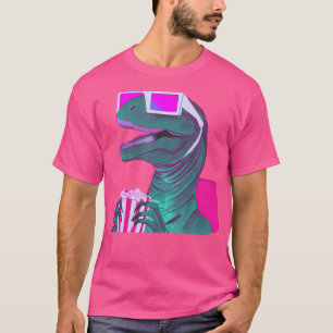 Camiseta T Rex Assistindo Filme Comendo Pipoca Engraçado Di