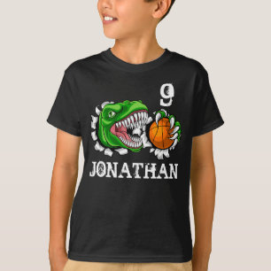 Camiseta T-Rex Basquete Personalizado Aniversário de 9 Anos