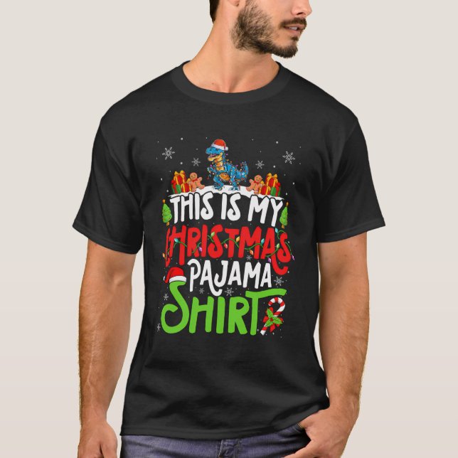 Camiseta T Rex Christmas Pajama Shirt - T Rex Lover (Frente)