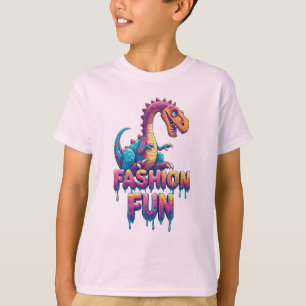 Camiseta T-Rex Colorido e Fofo Com Tipografia Divertida e F