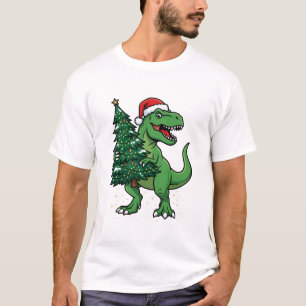 Camiseta T-Rex de Natal Carregando Árvore de Natal