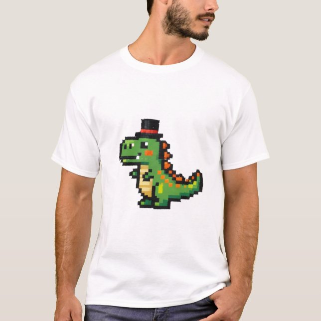 Camiseta T-Rex de Pixel Minúsculo em Cartola (Frente)