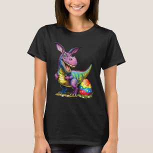 Camiseta T Rex Dino Bunny Dinossauros Caçam Felz pascoa de 