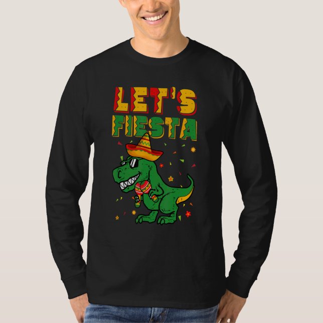 Camiseta T Rex Dino Cinco De Mayo Let's Fiesta Mexico Boy K (Frente)