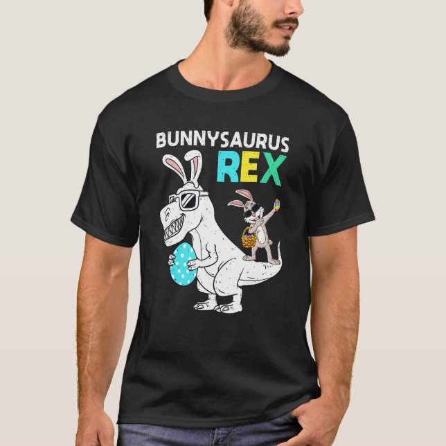 Camiseta T Rex Dino Dabbing Rabbit Boys Girls Kid Easter Bu (Frente)