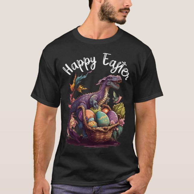 Camiseta T Rex Dino Happy Easter Basket Easter Eggs Happy E (Frente)