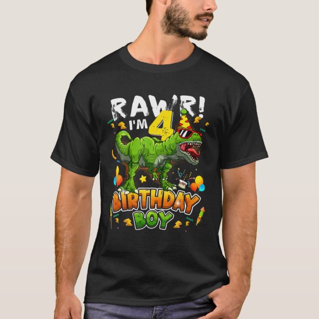 Camiseta T Rex Dino Rawr Im 4 Dinossauro 4º Aniversário Boy (Frente)