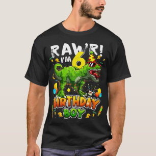 Camiseta T Rex Dino Rawr Im 6 Dinossaur 6 Birthday Boy 6 Y