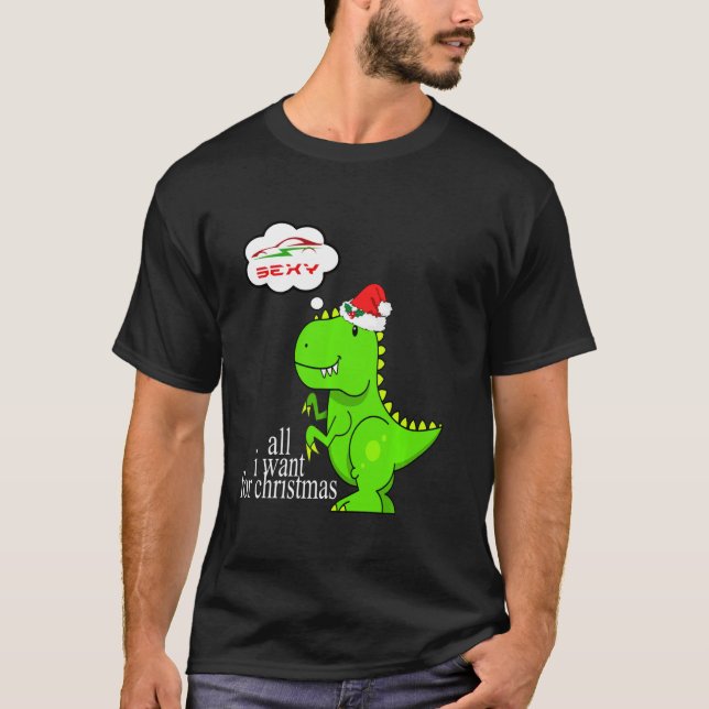 Camiseta T Rex Dino Santa Claus Aquece Carro Elétrico De Na (Frente)