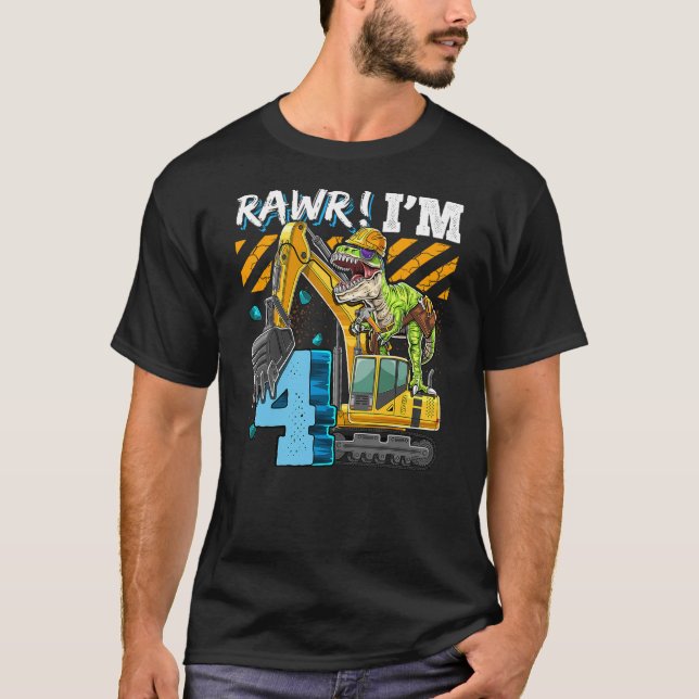 Camiseta T Rex Dinosaur Construction Hat Excavator 4th Birt (Frente)