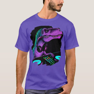 Camiseta T Rex Dinosaur Dj Record Techno Music Tyrannosauru
