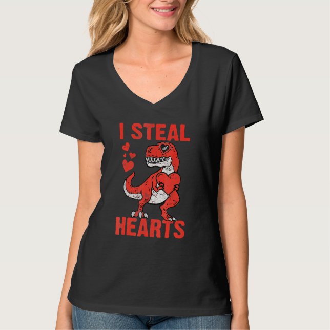 Camiseta T Rex Dinosaur I Steal Hearts Valentines Day Boy K (Frente)