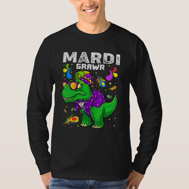 Camiseta T Rex Dinosaur Mardi Gras Bead Costume Mardi Grawr (Frente)