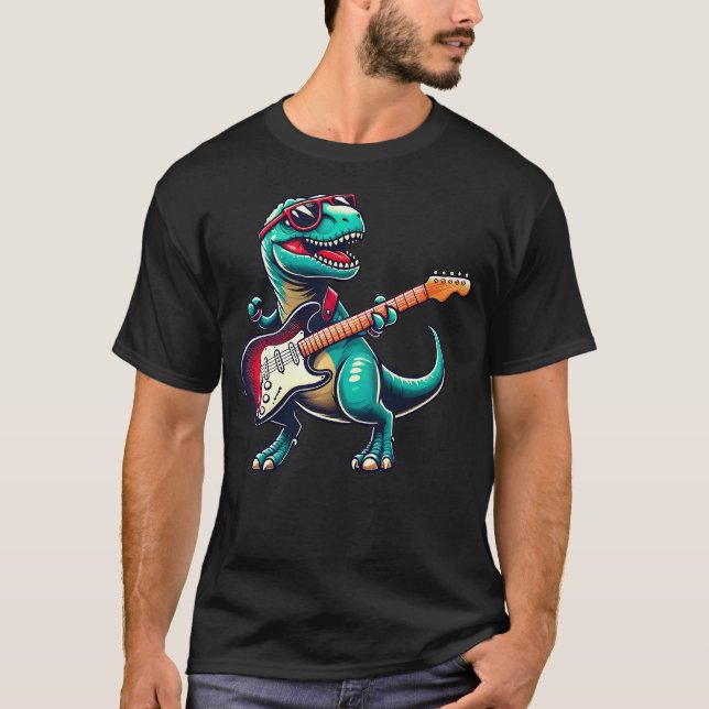 Camiseta T-Rex Dinosaur Playing Guitar Musician Music (Frente)