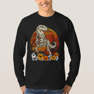 Camiseta T Rex Dinosaur Skeleton Pumpkins Ghost Halloween C