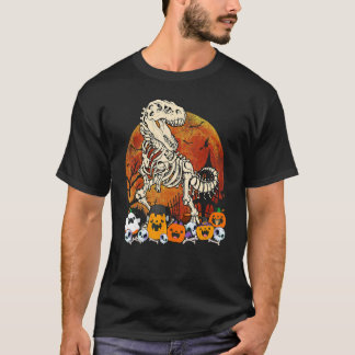 Camiseta T Rex Dinosaur Skeleton Pumpkins Ghost Halloween C