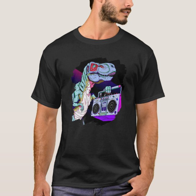 Camiseta T Rex Dinosaur Stereo Techno Tyrannosaurus Rex DJ  (Frente)