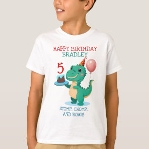 Camiseta T Rex Dinossaur Adicione Idade Feliz Festa de Aniv