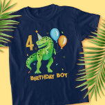 Camiseta T rex Dinossaur Birthday Boy para Crianças<br><div class="desc">Um design para uma comemoração pré-histórica para o seu aniversariante com uma mão pintada de giz-d-água, um dinossauro feliz, fofo, t rex com balões de festa e confetti, na parte de trás da camisa está um vulcão. Você pode modificar a idade e o texto nesta design para dizer o que...</div>