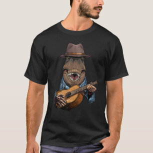 Camiseta T Rex Dinossaur Jogando Guitarra Dino