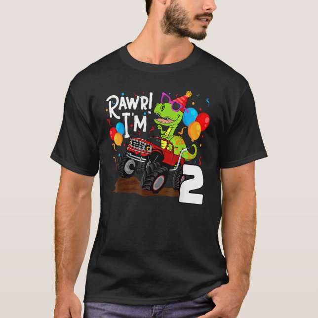 Camiseta T Rex Dinossaur Monster Truck Aniversário Para Rap (Frente)