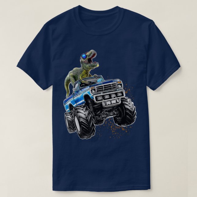 Camiseta T Rex Dinossaur Monster Truck Patriótico Birthday  (Frente do Design)