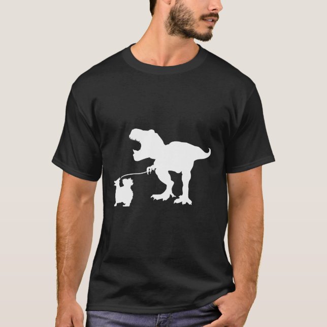 Camiseta T Rex Dinossaur T Rex Andando Pomerânia Cão Pomera (Frente)