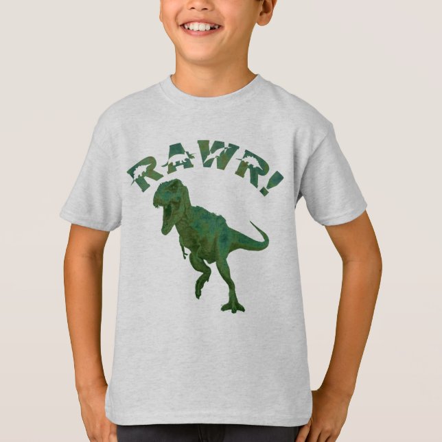 Camiseta T-Rex Dinossaur Tyrannosaurus Rex RAWR Crianças (Frente)