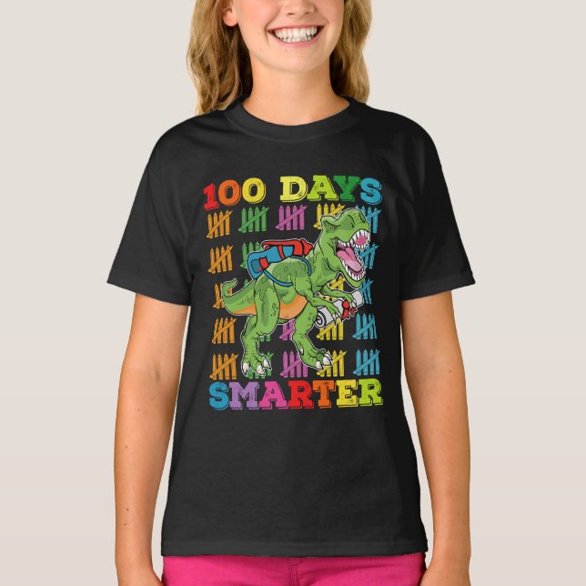 Camiseta T Rex Dinossauro 100 Dias Mais Inteligente Escola  (Frente)