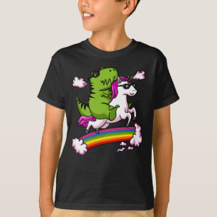 Camiseta T-Rex Dinossauro Andando Mágico Unicórnio Arco-