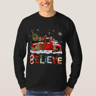 Camiseta T-rex Dinossauro Caminhão Vermelho Feliz Natal X-