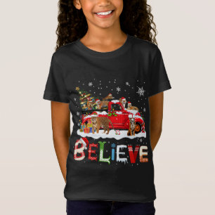 Camiseta T-rex Dinossauro Caminhão Vermelho Feliz Natal X-