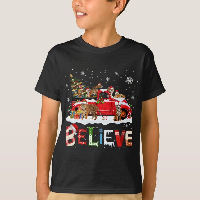 Camiseta T-rex Dinossauro Caminhão Vermelho Feliz Natal X- (Frente)