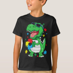 Camiseta T Rex Dinossauro Conscientização do Autismo Peça d